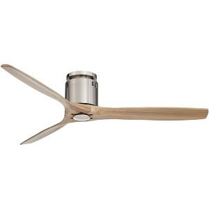 52" Casa Vieja Modern Hugger Indoor Ceiling Fan with Remote Brushed Nickel Natural Wood Carved Blades for Living Room Kitchen Bedroom - 1 of 4