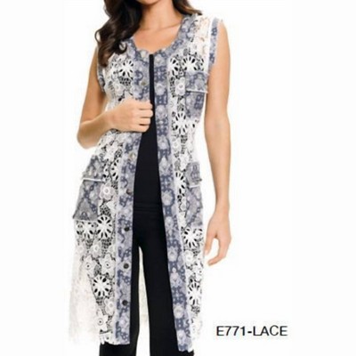 Women's Lace And Denim Long Vest - Adore
