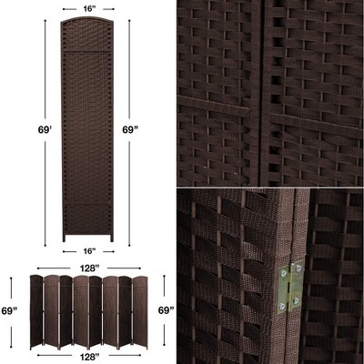 Chocolate Brown 8-Panel Folding Room Divider with Woven Straps