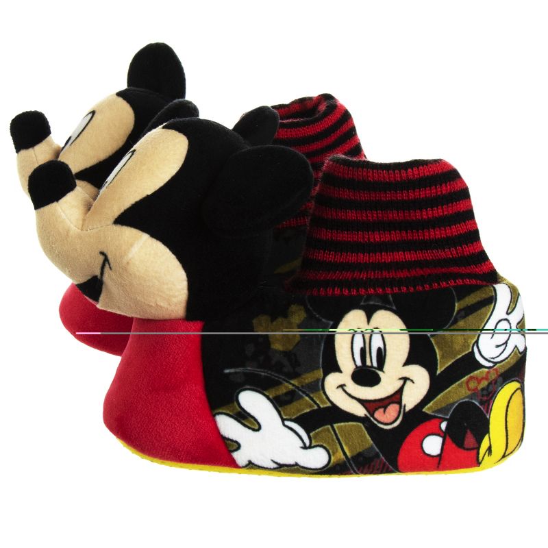 Disney Mickey Mouse 3D Slippers - Kids Cozy Plush Fuzzy Lightweight Warm Comfort Soft House Shoes - Mickey red/black (size 5-12 Toddler - Little Kid), 2 of 8