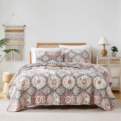 Natural Kilim Pattern King Microfiber Quilt Set