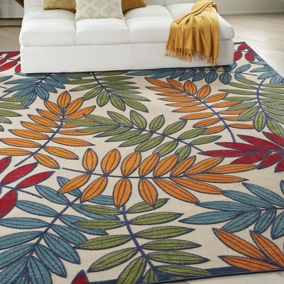 Sunny Aloha Multicolor Leaf 12' x 15' Flat-Woven Outdoor Rug