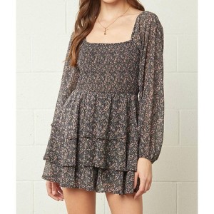Women's Square Neck Long Sleeve Romper - entro - 1 of 4