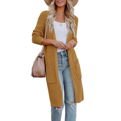 Women's Oversized Long Cardigan Sweaters Fall Outerwear Cable Knit Open Front Longline At Knee Cardigan Sweaters with Pockets
