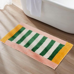 Folkulture Checkered Green Bathroom Rug | 20" x 30" Microfiber Bath Mat | Quick-Drying, Washable & Non-Slip Bath Rug for Bathroom & Washroom - 1 of 4