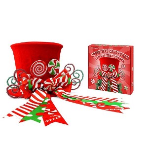 Aoibox Christmas Candy Cane Tree Topper Red Velvet Hat with Peppermint Bow and Lollipop Trim 1 Piece 7.5 x 9 Inch Holiday Decoration - 1 of 4