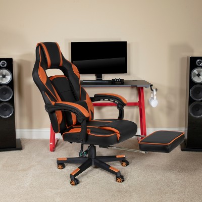 Black and Orange Reclining Gaming Chair with Massaging Lumbar