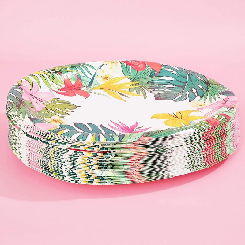 Sparkle and Bash 48-Pack Disposable Party Paper Plates, Summer BBQ Beach Hawaiian Luau Birthday Supplies 12 in., 4 of 6