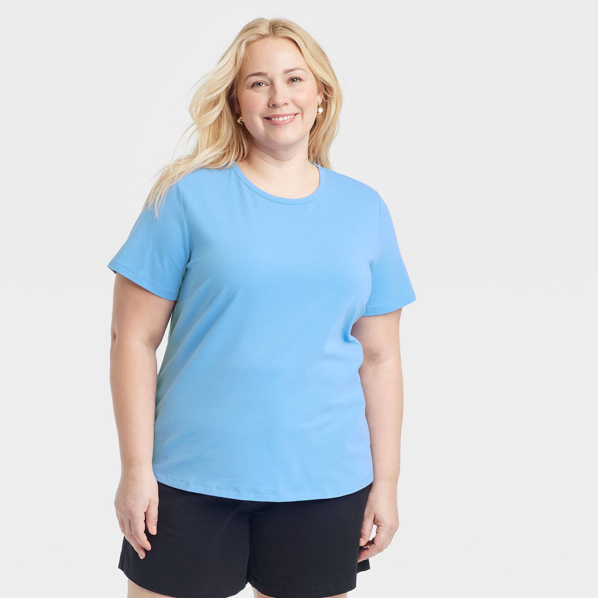 Women's Short Sleeve T-Shirt - A New Day™ Blue XXL: Cotton Spandex Blend, Crew Neck, Pullover Style
