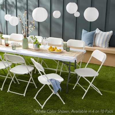 Set of 4 Black Plastic Folding Chairs with Steel Frame