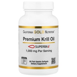 Premium Krill Oil with Superba2 by California Gold Nutrition - Bioavailable Omega-3s from Antarctic Krill - Heart & Brain Health Support - Gluten - 1 of 4