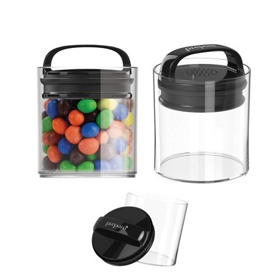 Prepara Evak Fresh Saver Short Vacuum Seal Canisters, Small - Grip Handle Lid, BPA Free Twin-Valve Airtight Jar for Coffee, Tea, Snacks (2-Pack)