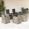 vidaXL 7 Piece Patio Dining Set with Cushions Gray Poly Rattan - Glass Top Table and Adjustable Reclining Chairs for Outdoor, Garden, Backyard, Patio - 2 of 4