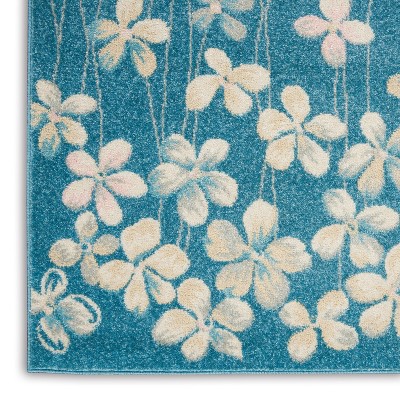 Tranquil Turquoise Floral Viscose 5'3" x 7'3" Area Rug