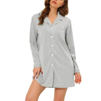 cheibear Women's Long Sleeve Button Down Lounge Nightshirt