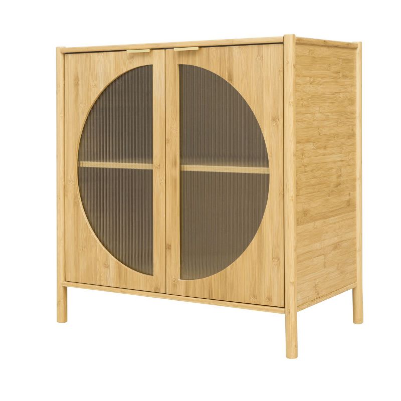 Aash 2-Doors Solid Bamboo Storage Cabinet,MDF Composite Circle-Shape Doors Farmhouse Storage Cabinet With 1 Adjustable Inner Shelves-The Pop Home, 2 of 11
