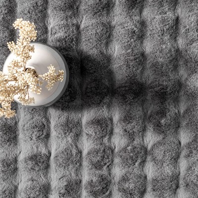 Dark Grey Faux Fur Washable Rectangular Area Rug