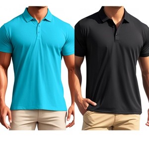 INSPIRE CHIC Men's Short Sleeve Lightweight Regular Fit Casual Business Solid Polo Shirts 2 Packs - 1 of 4
