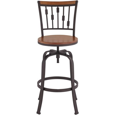 Adjustable Brown Wood and Metal Swivel Bar Stool