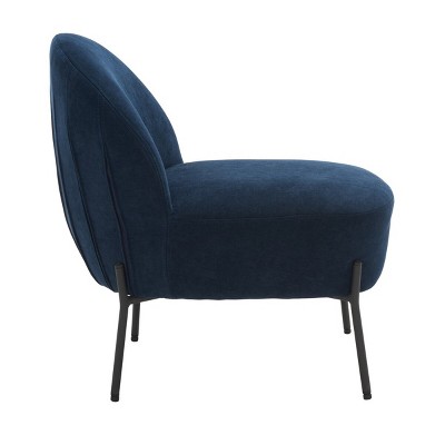 Navy Velvet Channel-Tufted Slipper Chair with Metal Legs