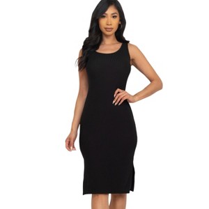 Slickblue Women's Ribbed Tank Midi Dress with Side Slit, Stretch Jersey Fabric, 8 Colors Options, Size S-L - 1 of 4
