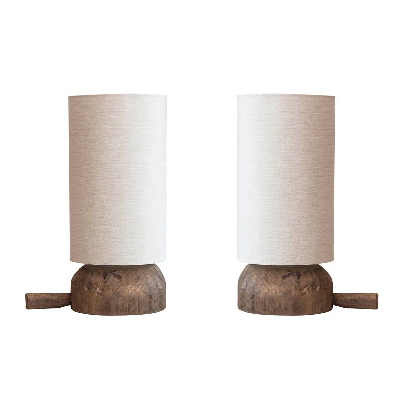 Storied Home Reclaimed Wood Table Lamp with Printed Cotton Chambray Shade Swivel Neck and Inline Switch Natural, 2 of 11