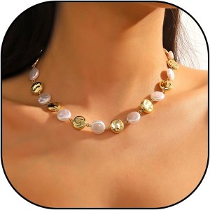 Gold Pearl Choker Necklace, Boho Beach Necklace with Charms, Waterproof Summer Jewelry for Women - 1 of 4