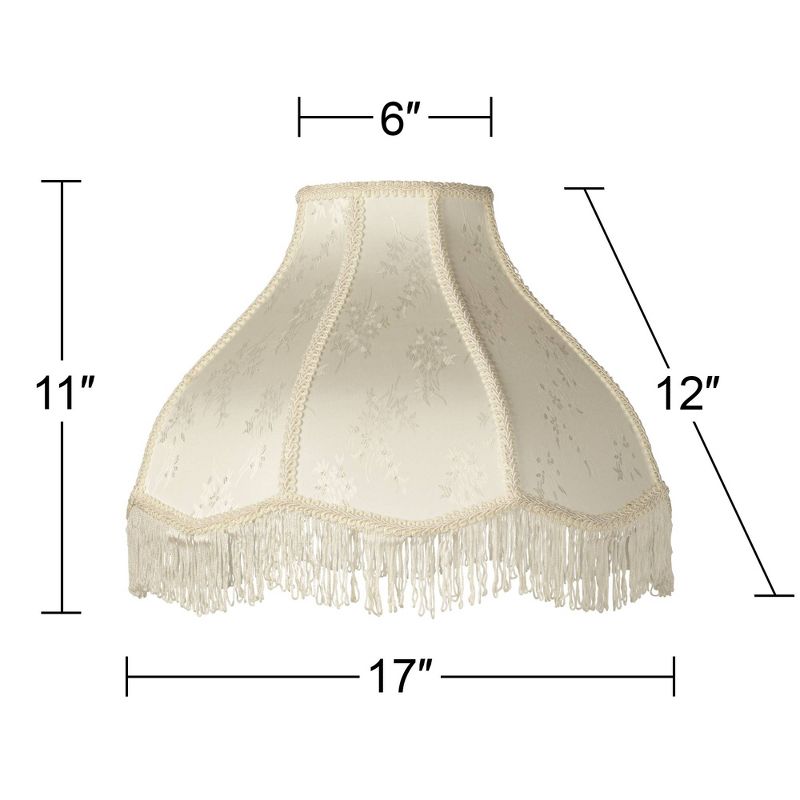 Springcrest 6" Top x 17" Bottom x 11" High x 12" Slant Lamp Shade Replacement Large Cream Dome Traditional Fabric Floral Scalloped Spider Harp Finial, 5 of 10