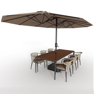 TackView 15FT Large Patio Umbrella with Base Included, Double-Sided Rectangle Market Umbrella with Cross Base and Sandbag for Pool Garden - 1 of 4