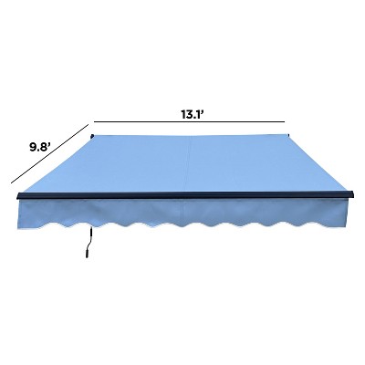 Sky Blue Manual Retractable Patio Awning with Black Frame