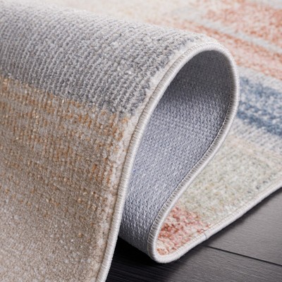 Beige and Blue Rust Abstract Washable Area Rug