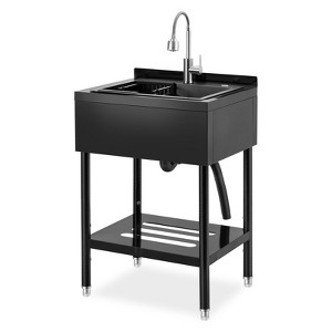 Stainless Steel Utility Sink with Faucet, Freestanding Laundry Tub with Adjustable Legs, Hot & Cold Water Pipes - 1 of 4