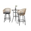 3 Piece Outdoor Patio Bistro Bar Set,Patio Round Bar Table and 2 Swivel Bar Stool Set with Cushion,Bar Height Metal Garden Dining Set-Coolbibila - 3 of 4