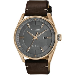 Citizen Men's Eco-Drive Sport Casual Watch,  Brown Leather Strap, Gray Dial  3 Hand, Date - 1 of 3