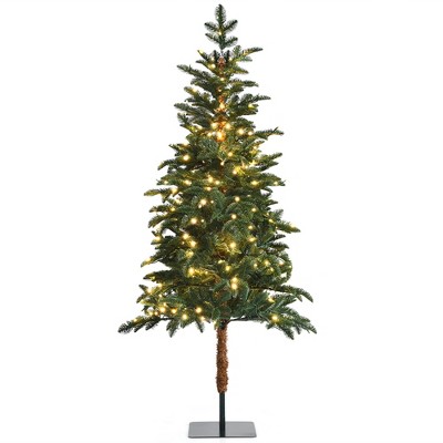 Costway 6ft Pre-Lit Artificial Hinged Pencil Christmas Tree w/250 Lights and Metal Stand