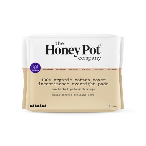 The Honey Pot Pads, Incontinence Overnight, with Wings, Organic, Non-Herbal Cotton - 16 pads