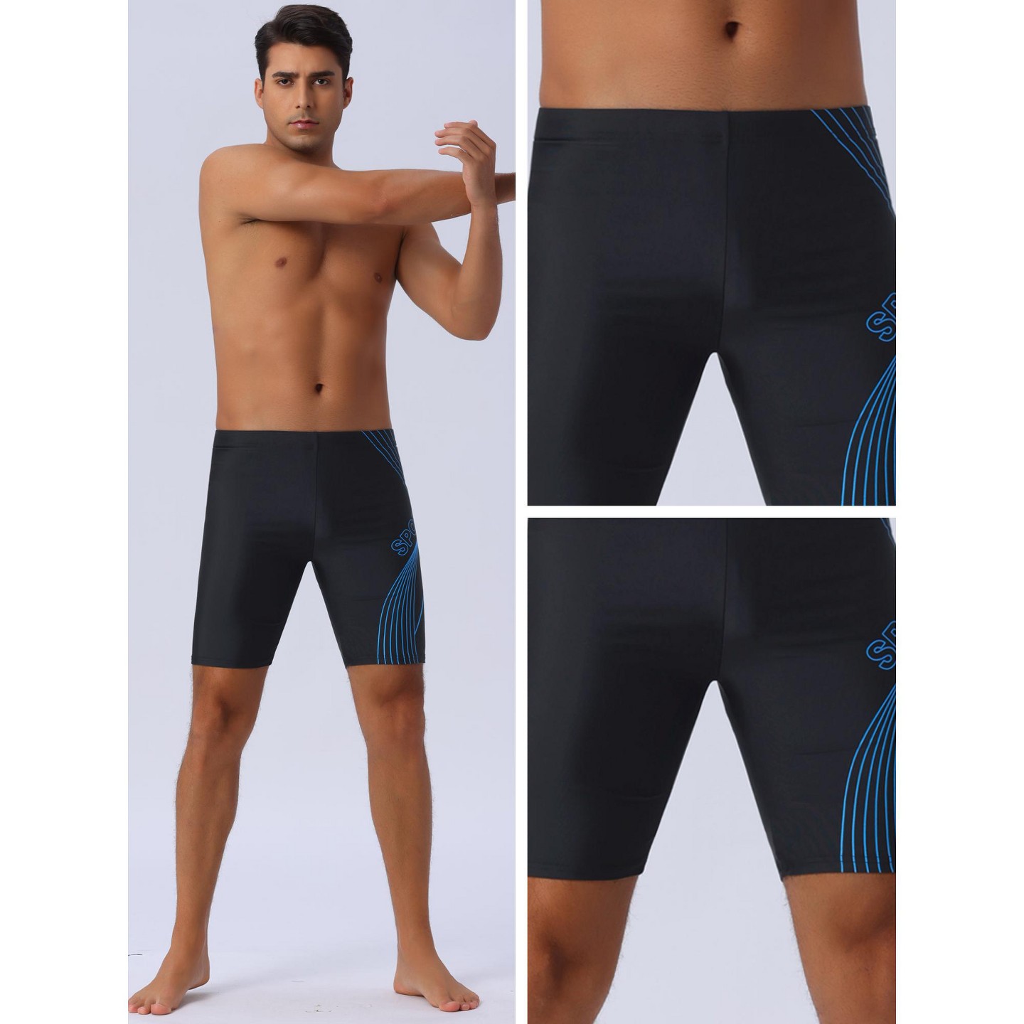 Мужские шорты INSPIRE CHIC Summer Solid Color Athletic Surfing Water Sports Swim Shorts Black Blue 30, цвет: Чёрный — фото 3