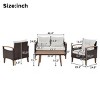 Outdoor 4-Pieces Furniture Set, Patio Sofa Set with Coffee Table, PE Rattan Sofa with Acacia Wood Frame and Removable Cushions–Cuddlewood - 3 of 4