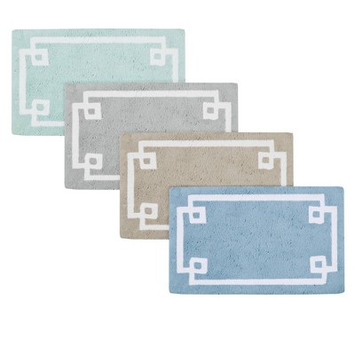 Beige Cotton Tufted Geometric Border Bath Rug