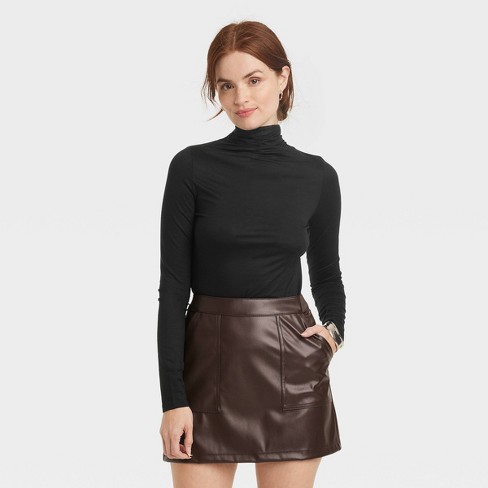 Women's Ruched Mock Turtleneck Long Sleeve T-shirt - A New Day