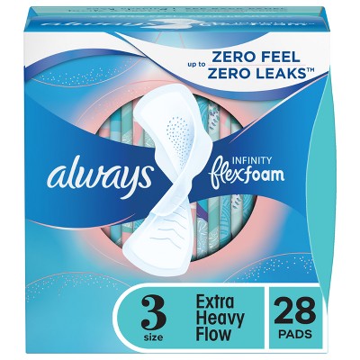 Always Infinity FlexFoam Pads for Women - Extra Heavy Absorbency - Unscented - Size 3 - 28ct