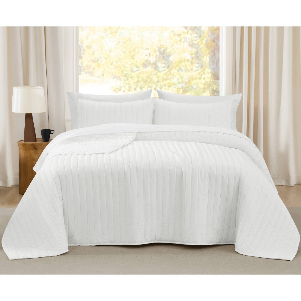 Photos - Duvet Brooklyn Loom 3pc Full/Queen Oversized Cotton Percale Quilt Set White