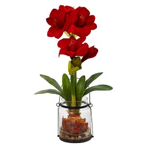 Nearly Natural 24-in Amaryllis with Vase - 1 of 4