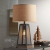 Franklin Iron Works Rustic Table Lamp 26 3/4" High with USB Port LED Night Light Dimmer Bronze Metal Mesh Burlap Shade for Bedroom Living Room House - 2 of 4