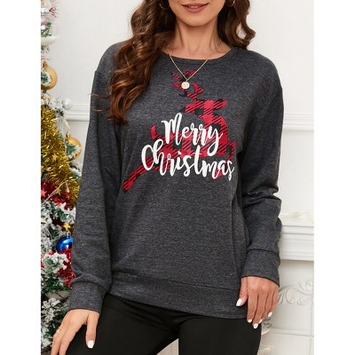 Christmas Sweatshirts for Women Cute Funny Sweatshirt Crew Neck Long Sleeve Xmas Holiday Tree Graphic Pullover Tops