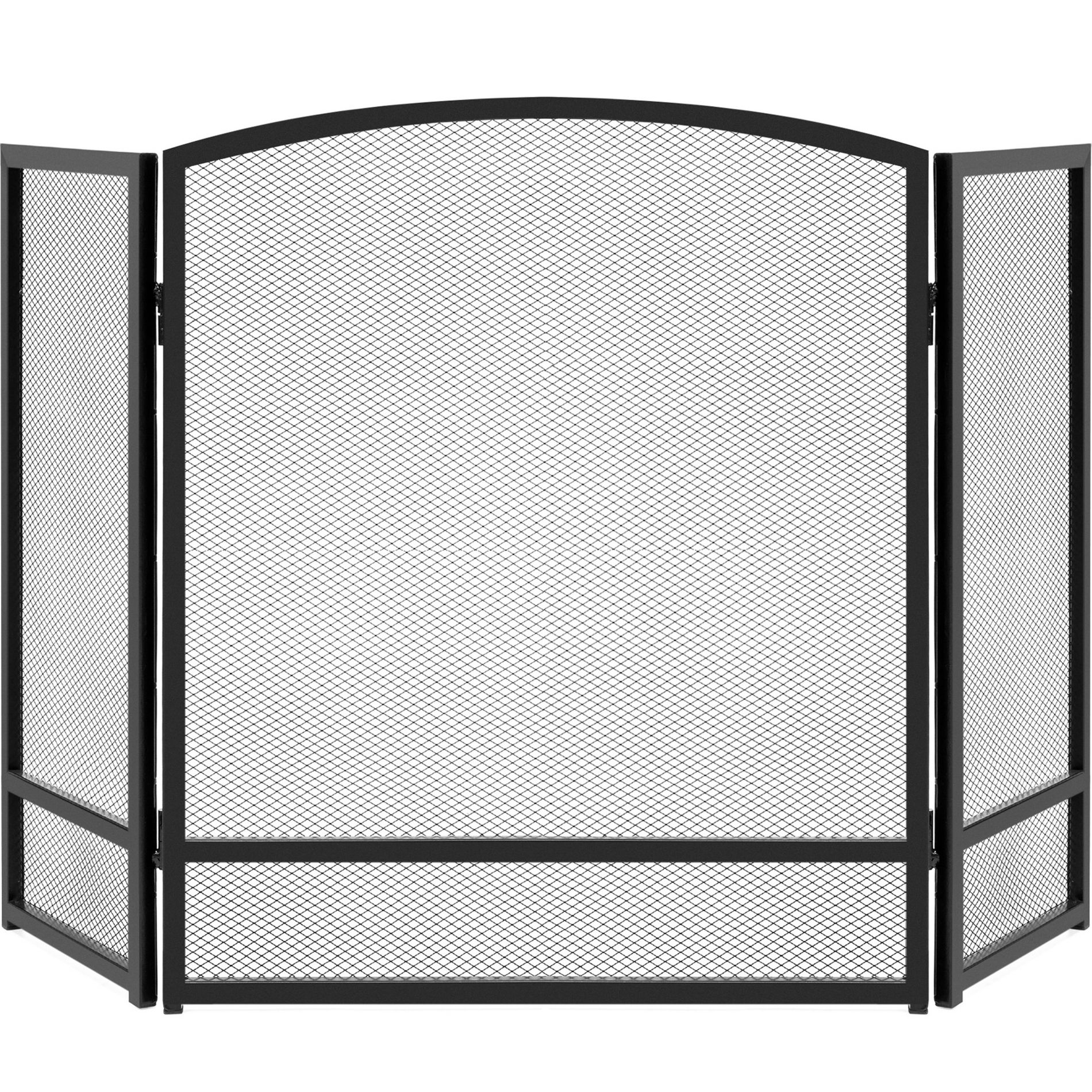 Best Choice Products 47.5x27.25in 3-Panel Steel Mesh Fireplace Screen, Spark Guard w/ Rustic Worn Finish - Black