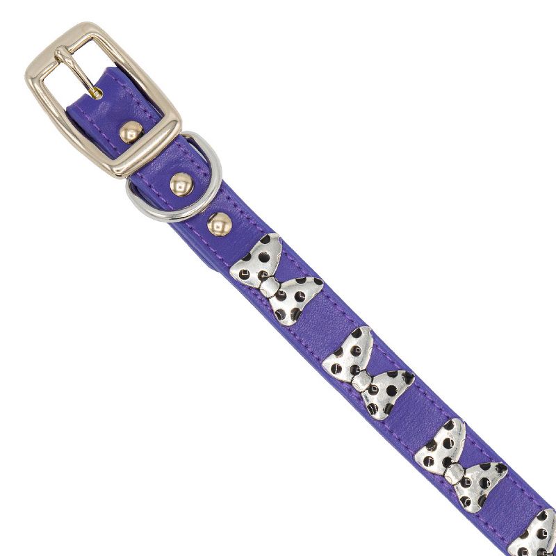 Buckle-Down Vegan Leather Dog Collar - Disney Purple with Silver Cast Minnie Mouse Bow Embellishments, 3 of 5