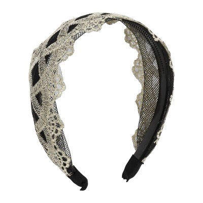 Unique Bargains Women's Elegant Lace Mesh Cross Pattern Hairband Black White 1 Pc