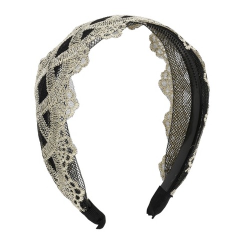 Unique Bargains Women's Elegant Lace Mesh Cross Pattern Hairband Black White 1 Pc - image 1 of 3