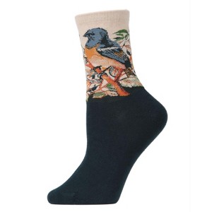 Memoi Women's Bird Limited Edition Art Cotton Blend Crew Sock Taupe 9-11 - 1 of 4